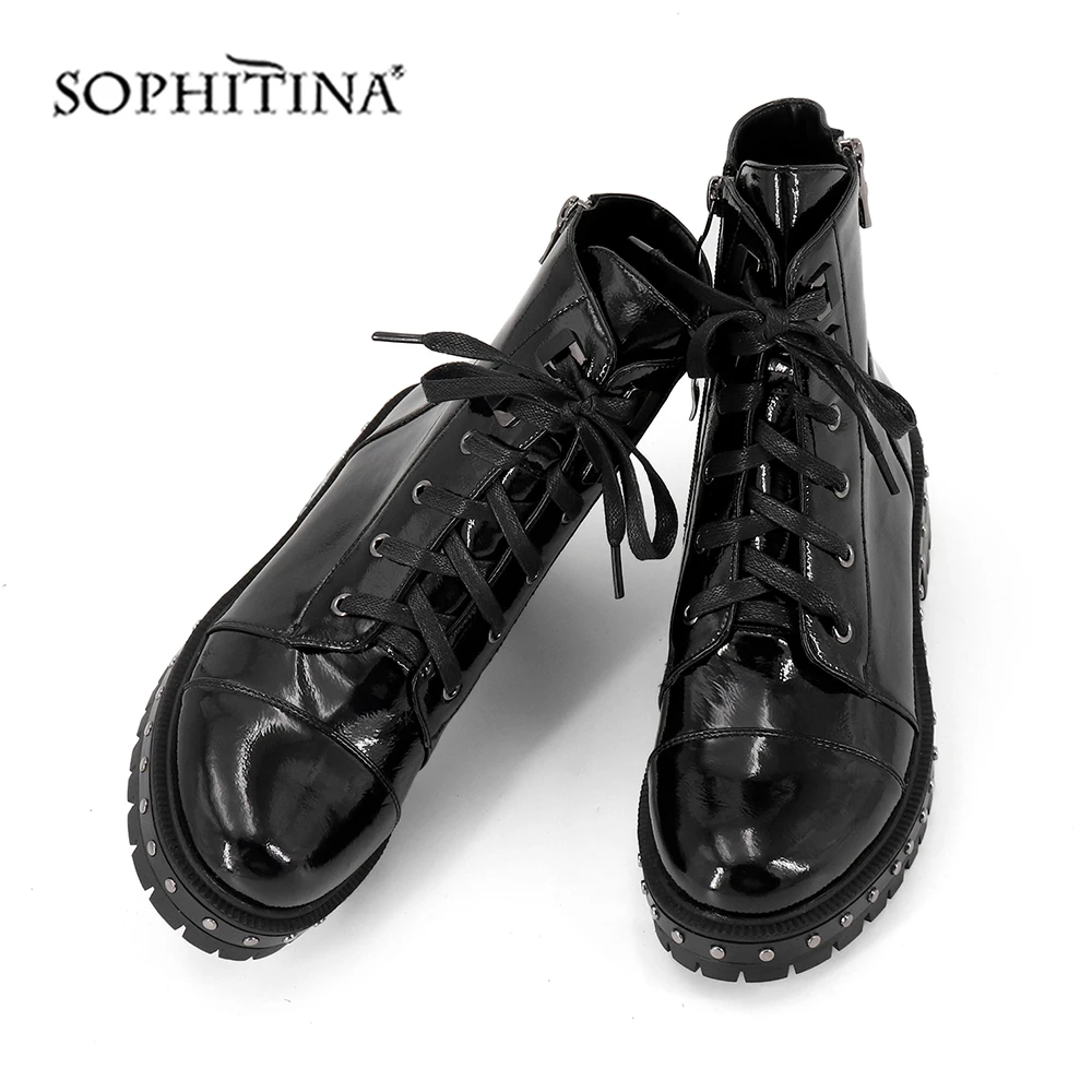 SOPHITINA/Удобные однотонные ботинки Модная дизайнерская обувь из коровьей кожи на