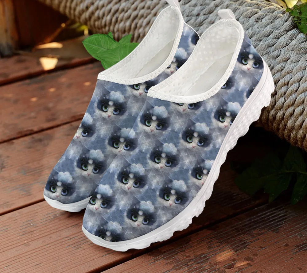 

INSTANTARTS Lovely 3D Cat Print Women Flat Shoes Breathable Mesh Sneaker Ladies Light Soft Loafers Female Casual Flats Lazy Shoe