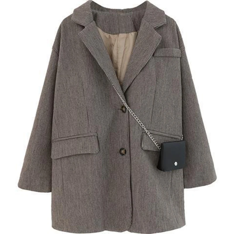 

Luck A Fashion Autumn Women Plaid Blazers Vintage Work Office Lady Loose Single-breasted Business Female Blazer Coat Outwears