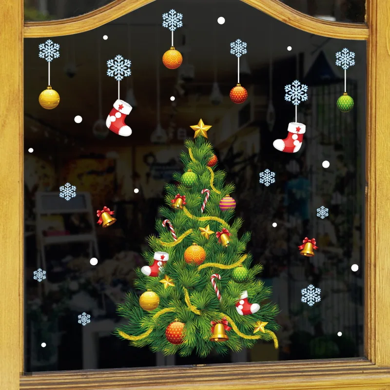 

Christmas Decoration Window Stickers Christmas Snowflake Tree Door Sticker Showcase Glass Stickers Cartoon Wall Stickers