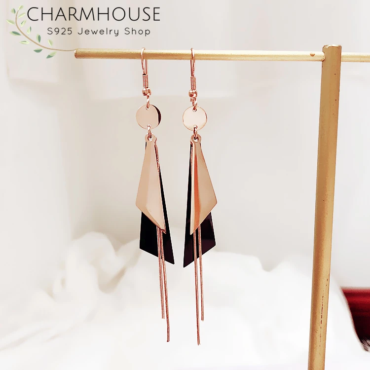 Женские длинные серьги кисточки из розового золота в Корейском стиле