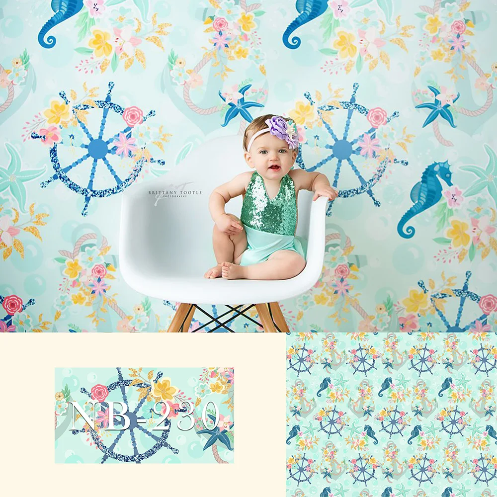 Фон Avezano для фотографирования новорожденных с изображением зеленого парусника