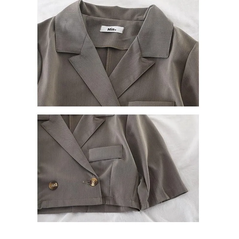 Женский пиджак на одной пуговице короткие однотонные костюмы с высокой талией и