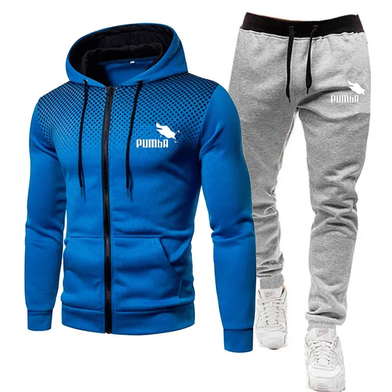 

2021 Fashion Spring Men Sets Gradient Zipper Hoodie+Pure cotton Pant Casual Tracksuit Male Sportswear Gym Suit Men Clothing