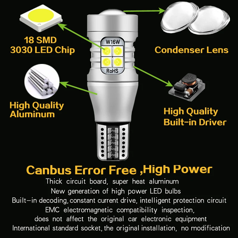 2x Светодиодная лампа заднего хода W16W T15 921 для Fiesta C-Max Escape Fusion Edge Flex Explorer F-150 Focus Mustang Taurus Transit.