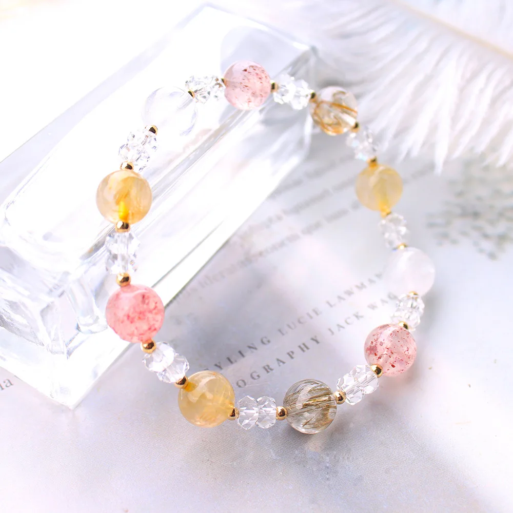 

Natural stone strawberry crystal hair crystal ghost stone beads Strand Bracelets for men and women Energy Gem Healing Bracelet