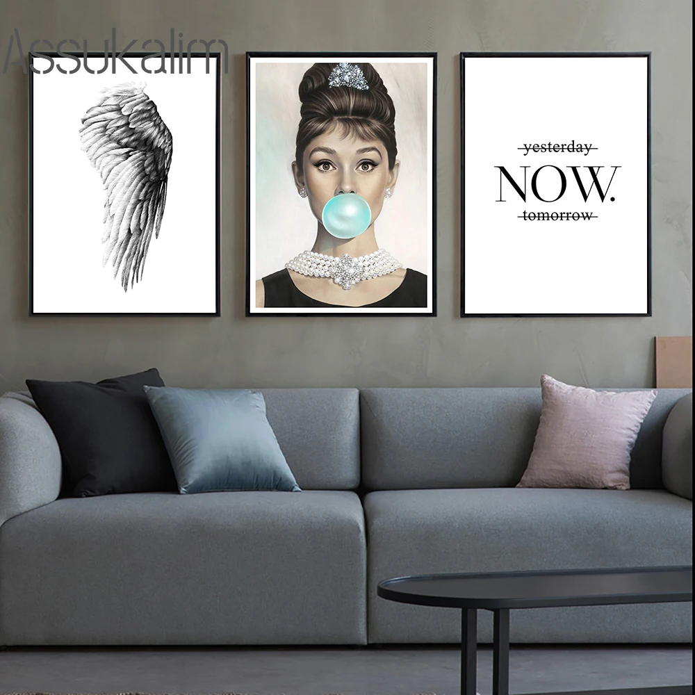 Картина Одри Хепберн черно белая холщовая фотография для гостиной постер цитата