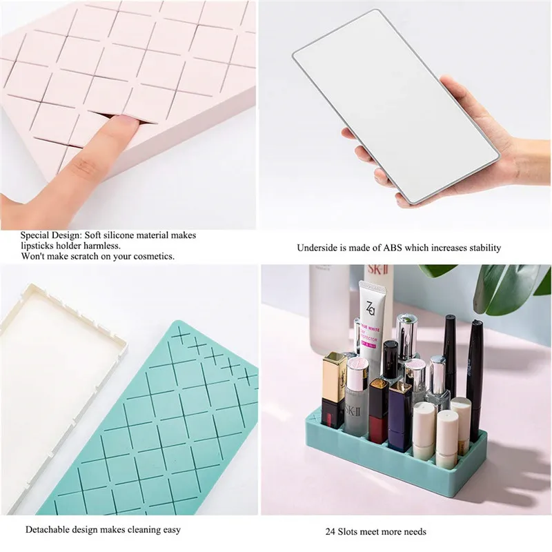 

STOMMIHO Silicone Lipstick Holder Organizer Cosmetic Storage Stand for Eyebrow Pencil Makeup Brush Mascara Organization