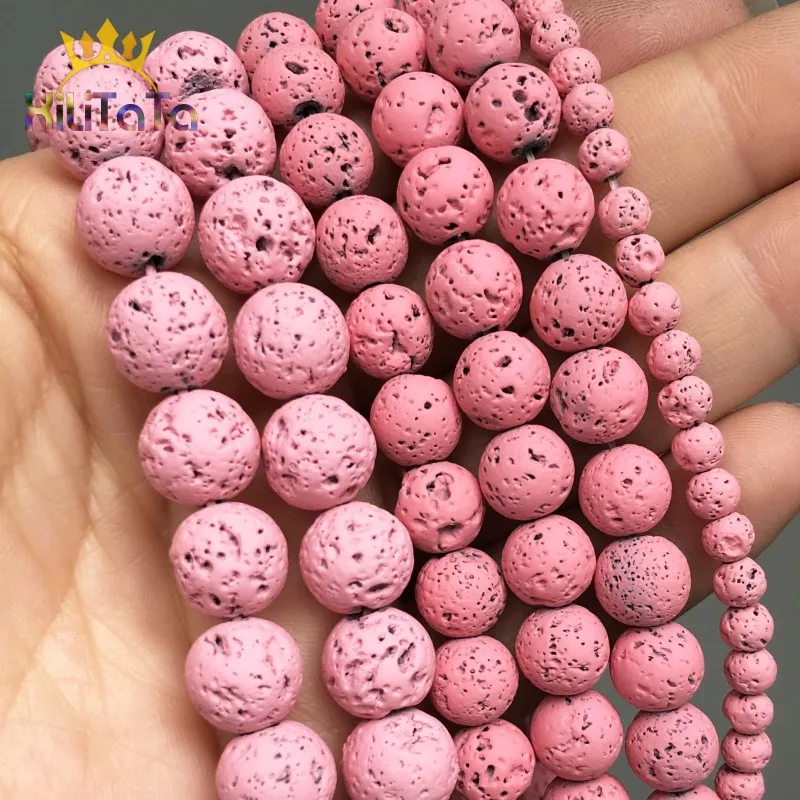 Круглые бусины из вулканического камня натуральной лавы гематита свободные для