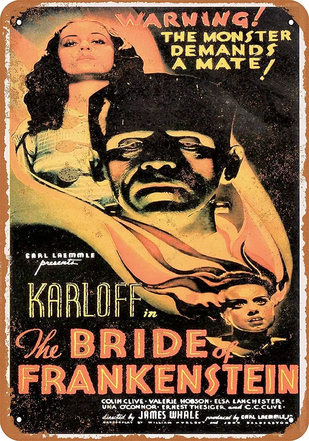 

Saraheve 1935 The Bride of Frankenstein 3 12 X 8 Inches Retro Metal Tin Sign Vintage Art Poster Plaque