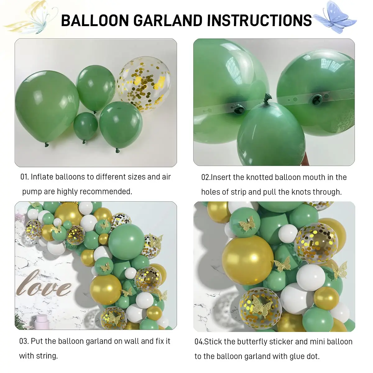 125 шт. винтажных зеленых золотых искусственных бабочек с авокадо гирлянда