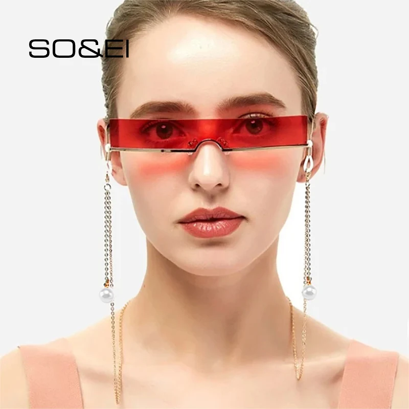 

Очки солнцезащитные мужские и женские прямоугольные без оправы, с цепочкой