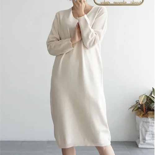 Женское трикотажное платье средней длины свободное джемпер с длинными рукавами