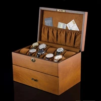 2 layers watch storage box brown wood watch display case with lock mens quartz watch jewelry collection gift boxes
