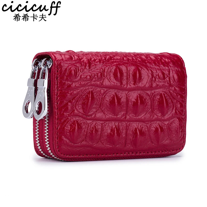 

CICICUFF Alligator Pattern Credit Card Holder Genuine Leather Women RFID Double Zipper Cardholder Business Card Organizer Case