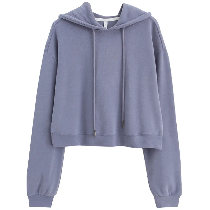 

Pullover short hooded sweater women's long sleeve loose spring and autumn high waist open navel Pullover Hoodie fashion