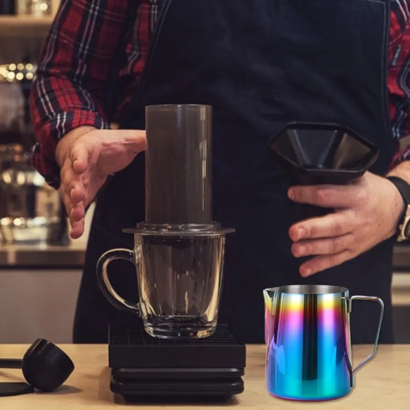 

Coffee Stencil Tools Milk Frothing Colorful Stainless Steel Milk Pitcher Measuring Cup Frothers Coffee Machines Dropship Top