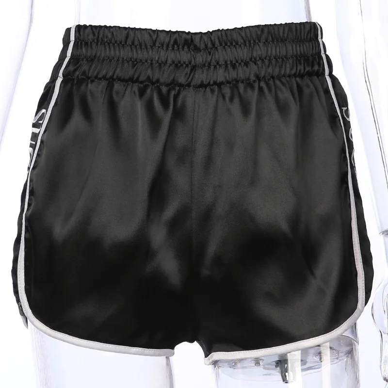 

Women's Silk Slacks Shorts Letter Embroidered High Waist Shorts Casual Patchwork Body Fitness Workout Summer Shorts Female