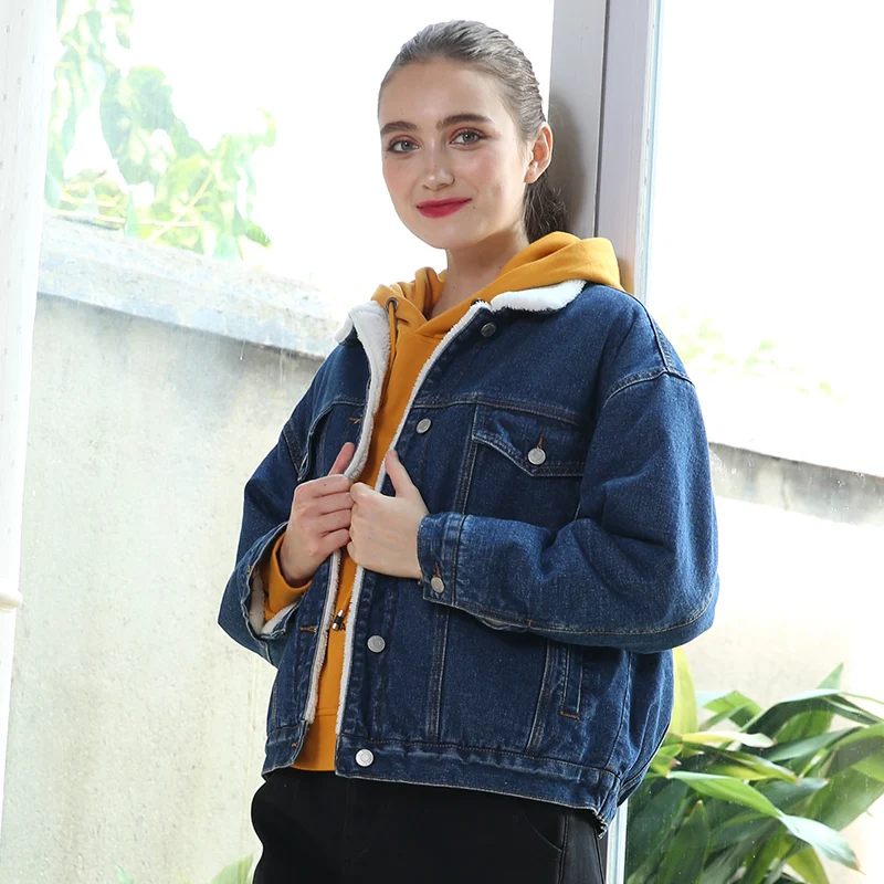 Женская теплая джинсовая куртка LEIJIJEANS повседневная из денима с начесом новая