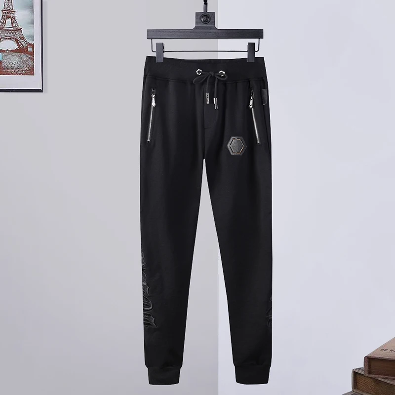 

sweatpants men's side letter embroidery PP European and American fashion trend spring and autumn slim fit pants cotton plein
