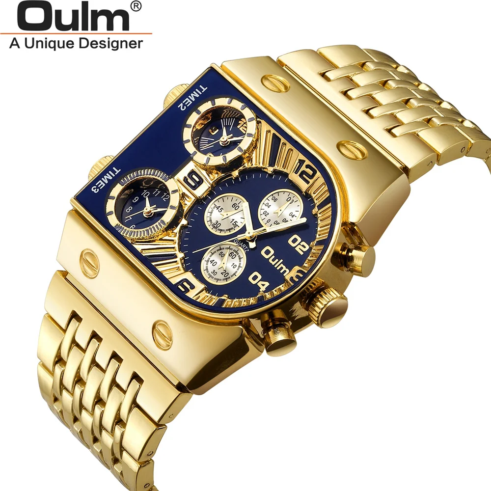 Часы Oulm HT9315 Мужские кварцевые с тремя часовыми поясами роскошные брендовые