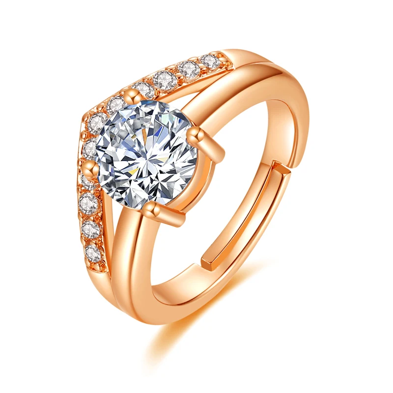Модное роскошное регулируемое кольцо из розового золота с фианитом|Кольца| |