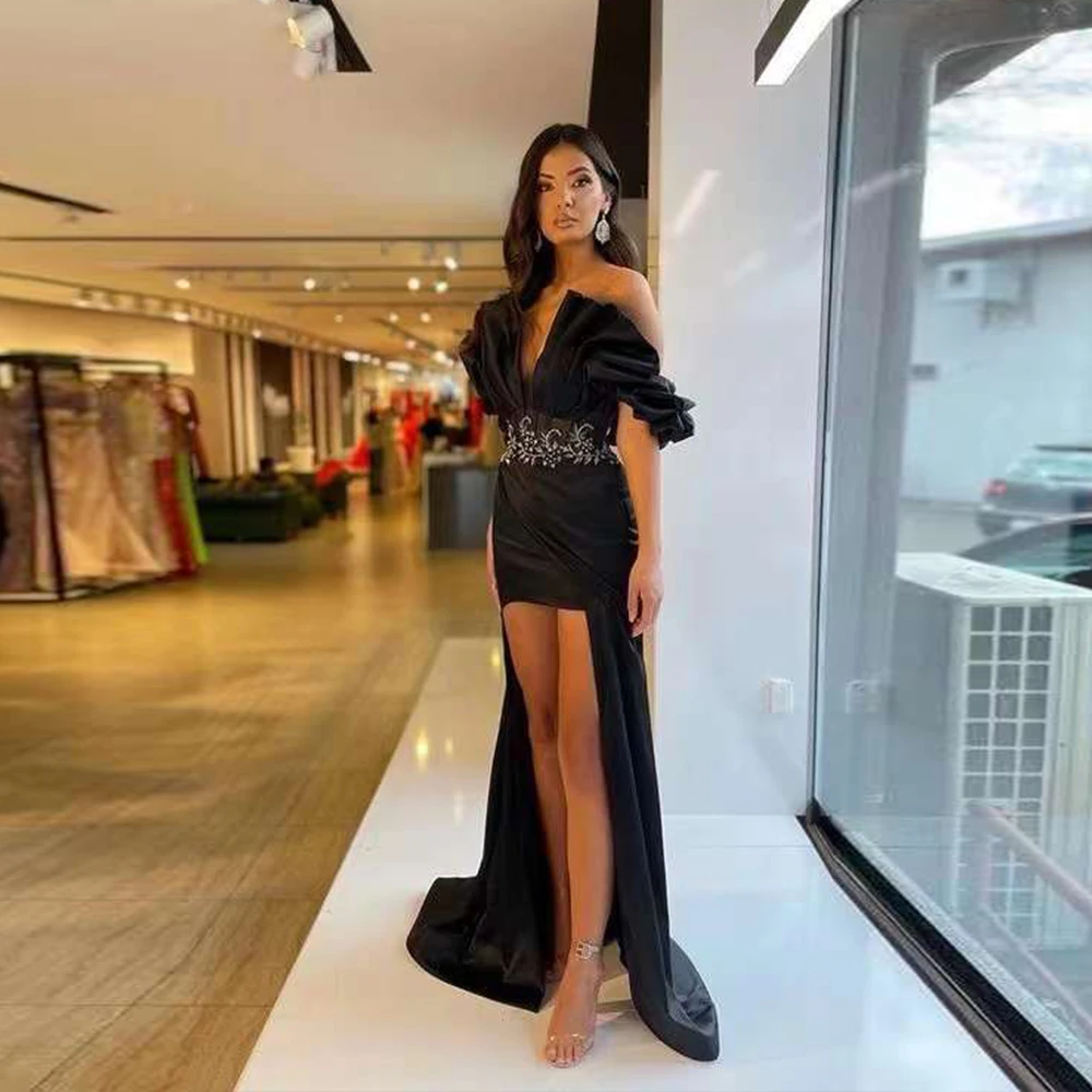 

Black Slash V Neck Designer Dress Open Fork Backless Brityday evening maxi celebrity dresses Date Night Party Vestido