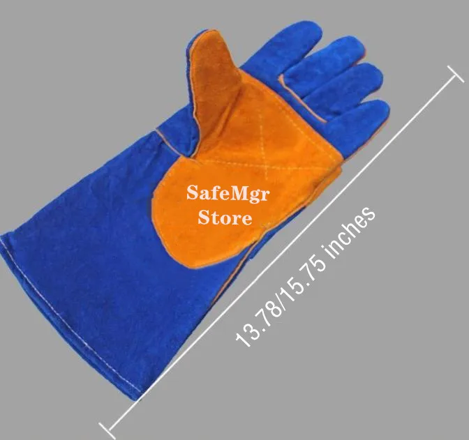 13-16 Inches Leather Forge Welding Gloves Heat Fire Resistant Grill Fireplace Furnace Stove Pot Holder Tig Welder Mig BBQ Gloves