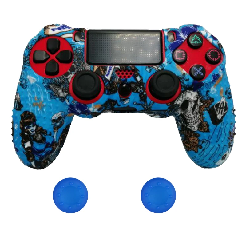 Анти-скольжения силиконовый чехол кожи чехол для sony PlayStation Dualshock 4 PS4 Pro Slim контроллер+ 2 Стик Захваты крышки - Цвет: J
