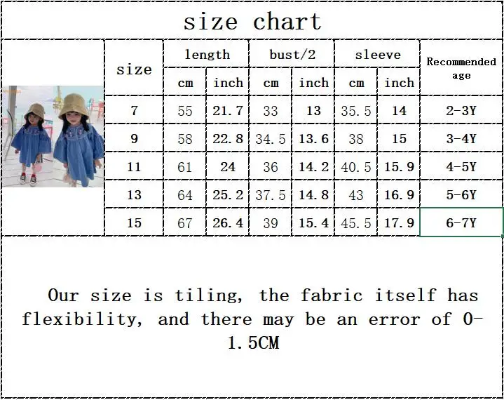 

Cute Girls Autumn Long Sleeve Embroidery Flower Loosely Knee-length Denim Dress Kids Baby Children Clothes 2-7Y