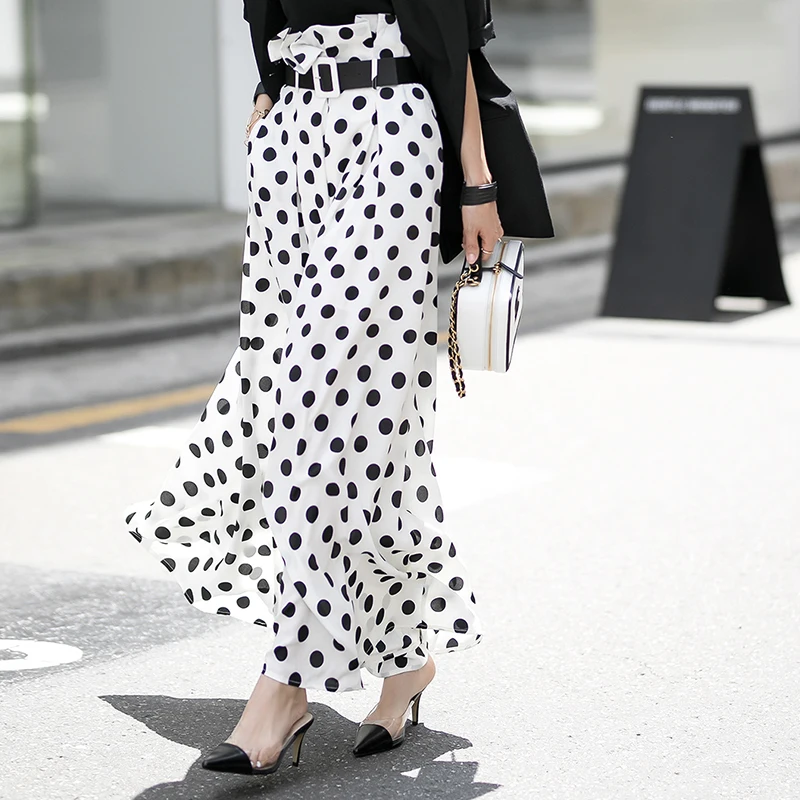 Loose Wide Leg High Waist Pants Women Runway Designer Vintage Fashion Polka Dot Print Trousers Spring Summer Korean Style Pants