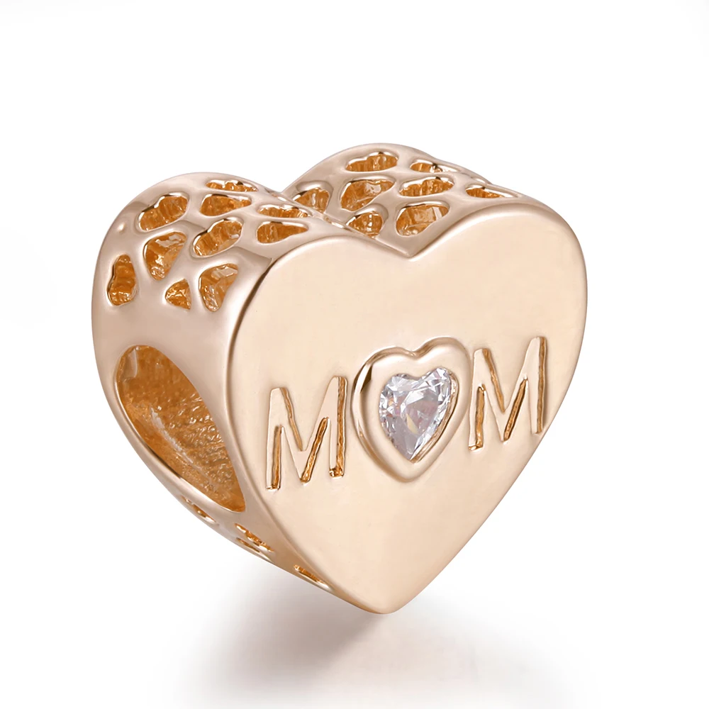 

Rose Gold Collection Mother Heart Charm Fashion Beads For Jewelry Making Fits Original Silver Bracelets For Woman DIY