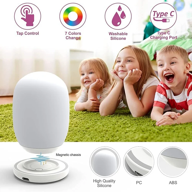 

Contact Night Light, RGB Color Changing and Dimmable Warm White Bedside LED Lamp, Rechargeable & Timer Setting Baby