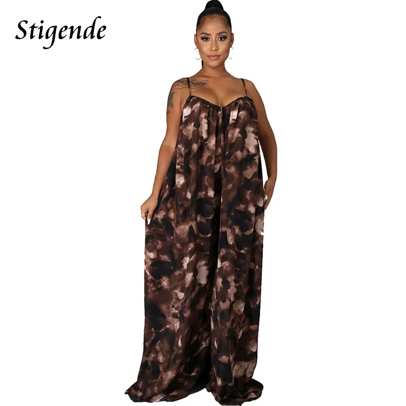 

Stigende Summer Spaghetti Strap Wide Leg Jumpsuit Women Sexy Backless Loose Overalls Pants Fashion Tie Dye One Piece Trousers