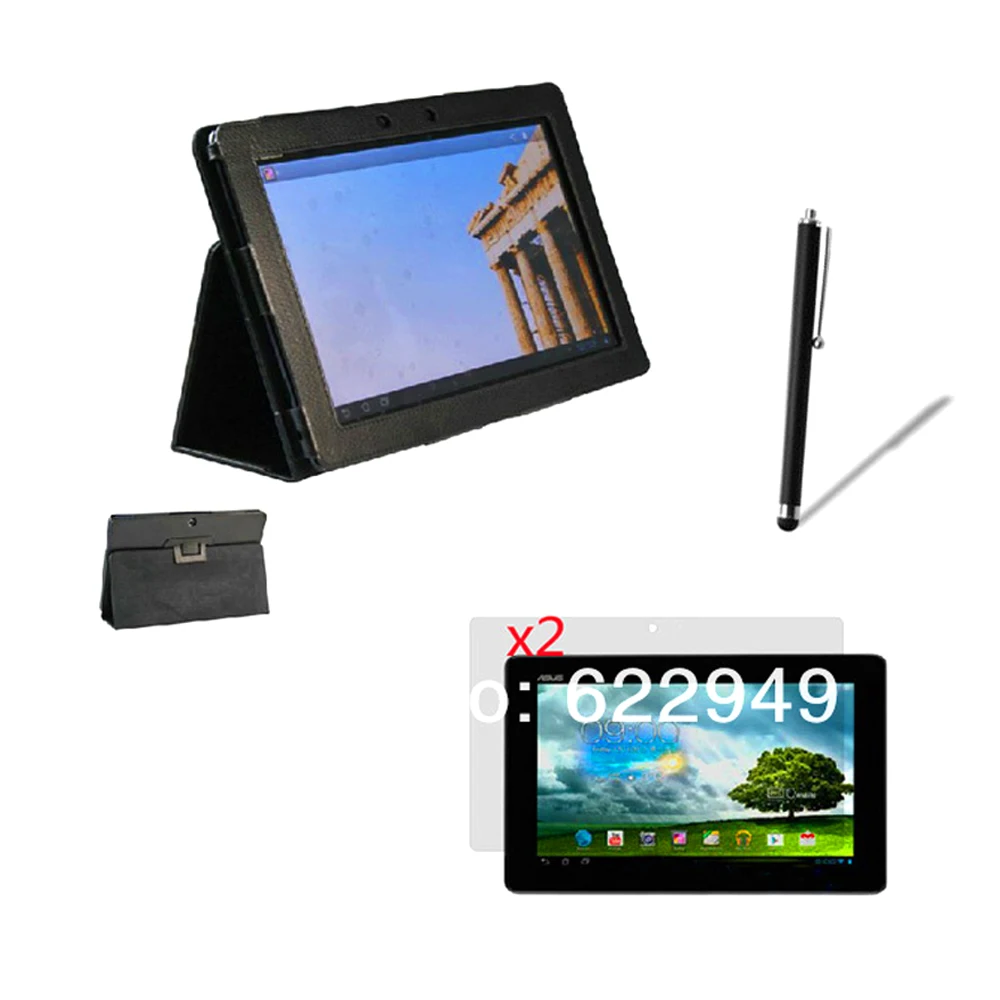 Кожаный чехол-книжка с подставкой + 2x Прозрачная мягкая защитная пленка для