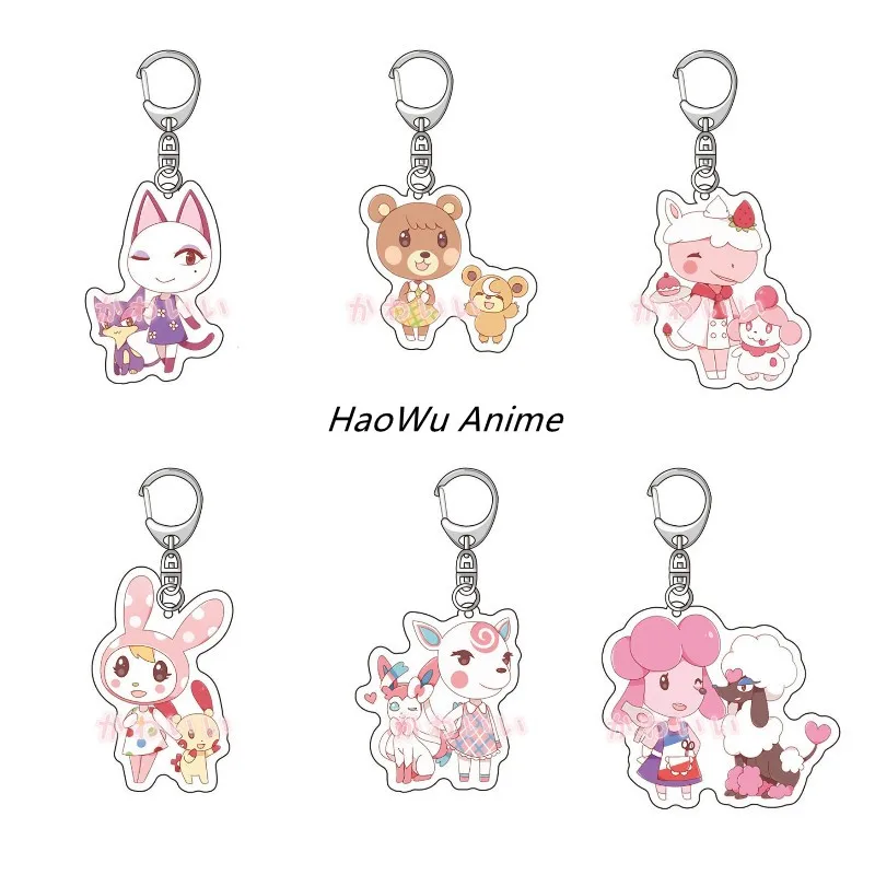 

Anime Animal Crossing Cartoon Figure Cute Key Chain Acrylic Double-Sided Keyring Kawaii Backpack Decoration Creative Kid Gifts