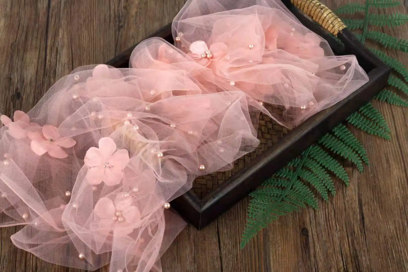Envoltura de perlas para fotograf&iacute;a de reci&eacute;n nacido, accesorios de flores, envoltura de encaje para sesi&oacute;n de fotos, manta de tul para reci&eacute;n nacido-0