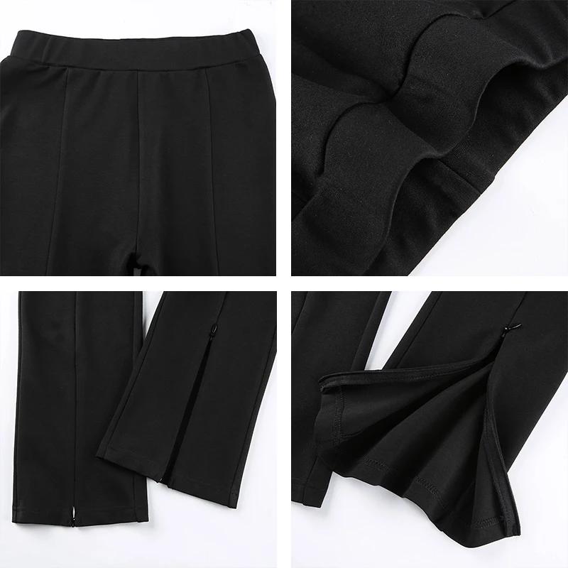 

Aesthetic Split Hem Black Sweatpants Women's Joggers Fashion 2021 Harajuku High Waist Korean Trousers Female Pants Capris
