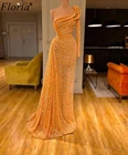 Модные оранжевые коктейльные платья от кутюр 2020, длинные мусульманские платья для выпускного вечера, женские вечерние платья на одно плечо с бисером