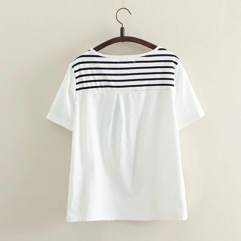 Футболка женская хлопковая с круглым вырезом и вышивкой якоря | Женская одежда