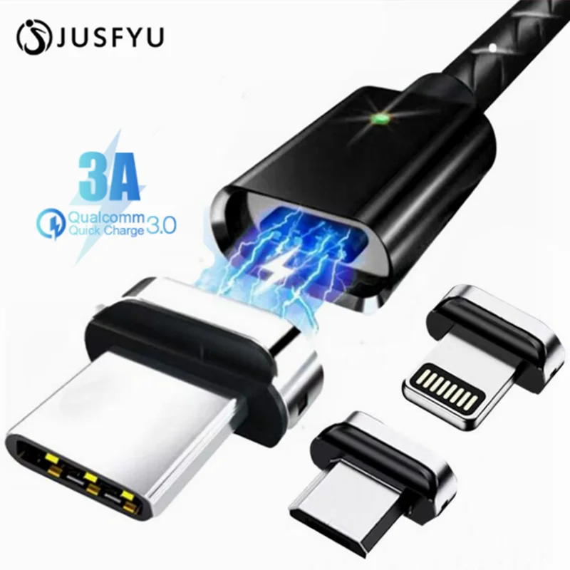 Магнитный кабель 3A Micro USB Type C для быстрой зарядки телефона зарядный провод iPhone 11