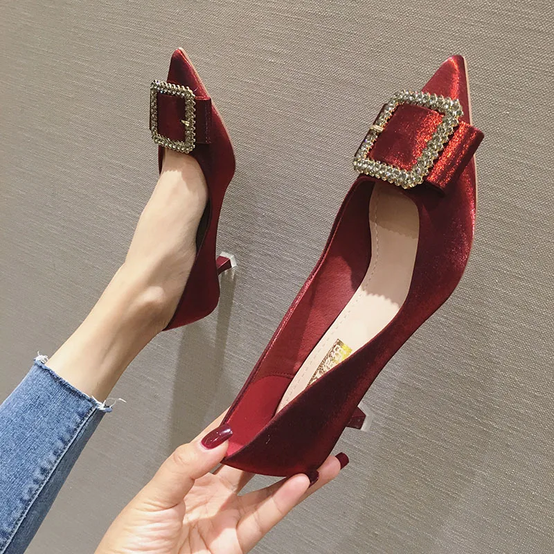 

Spring 2020 New Women's Heeled Shoes Solid color pointed non-slip comfort Skin-friendly elegant wild office women's shoes U28-29