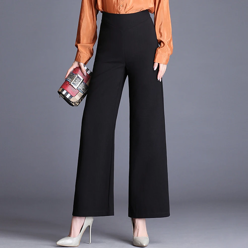 Новые женские модные широкие брюки свободные прямые размера плюс с высокой