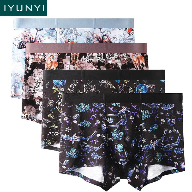 IYUNYI 4 шт./лот модное нижнее белье с принтом мужские боксеры шорты высокое качество