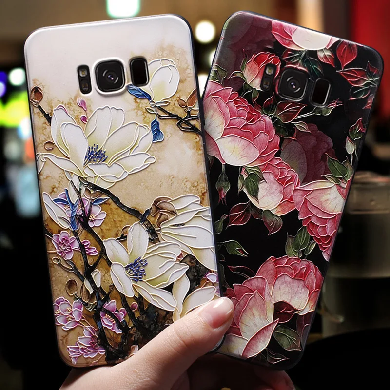 Чехлы для телефонов Samsung Galaxy S8 S9 S10 Plus чехол с 3d тиснением винтажный цветочный цвет