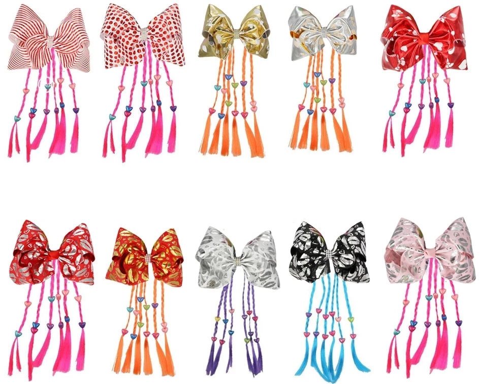 

New Girls 7inch Bowknot HAIR CLIP Elastic Hair Rope Braids For Valentine's Day Hair Accessories Wig Ponytail Kids Twist Braid