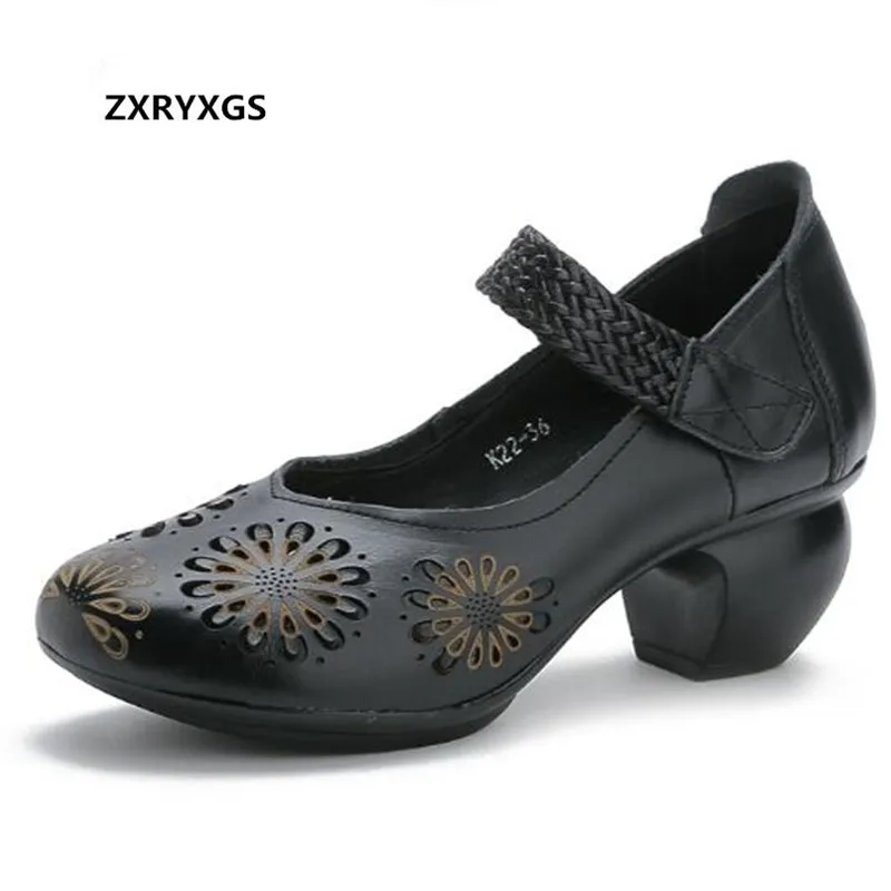 Женские туфли на толстом каблуке элегантные удобные из натуральной кожи с