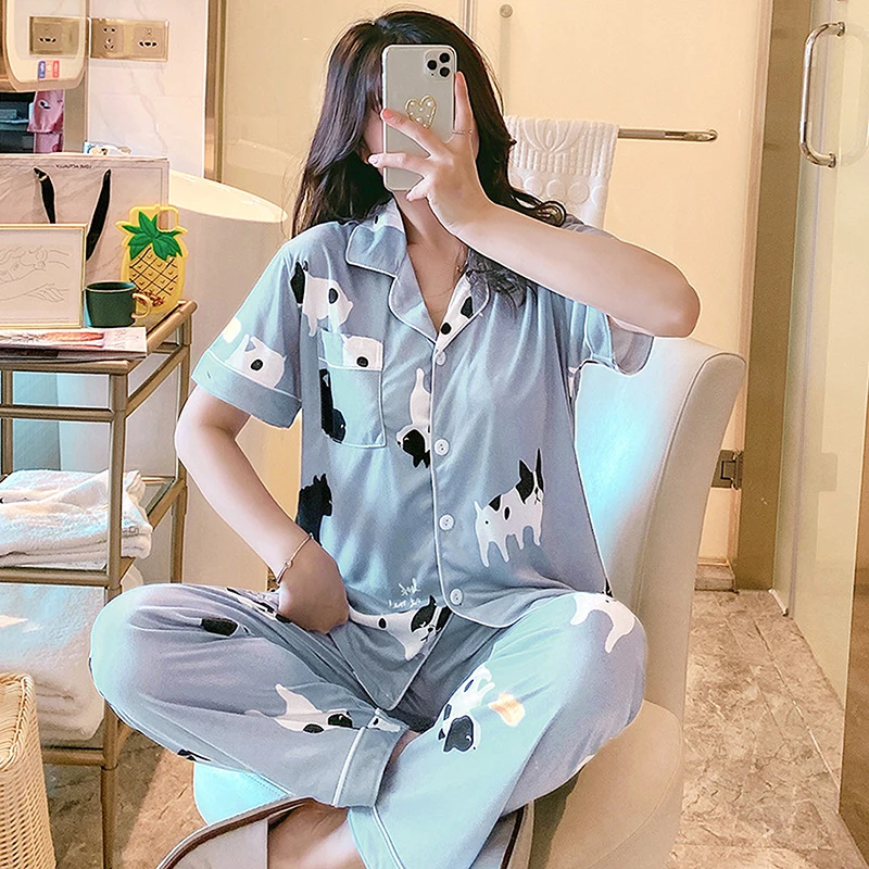 

2021 Pijama Mujer Autumn Winter Pajamas Woman Lovely Leisure Two Piece Set Printing Indoor Clothing Home Suit Sleepwear