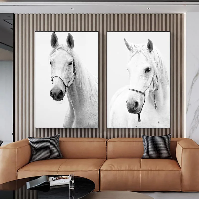 

Modern White Horse Poster Wall Art Canvas Painting Animal Steed Picture Horse Poster Living Room Home Farm Decoration Painting