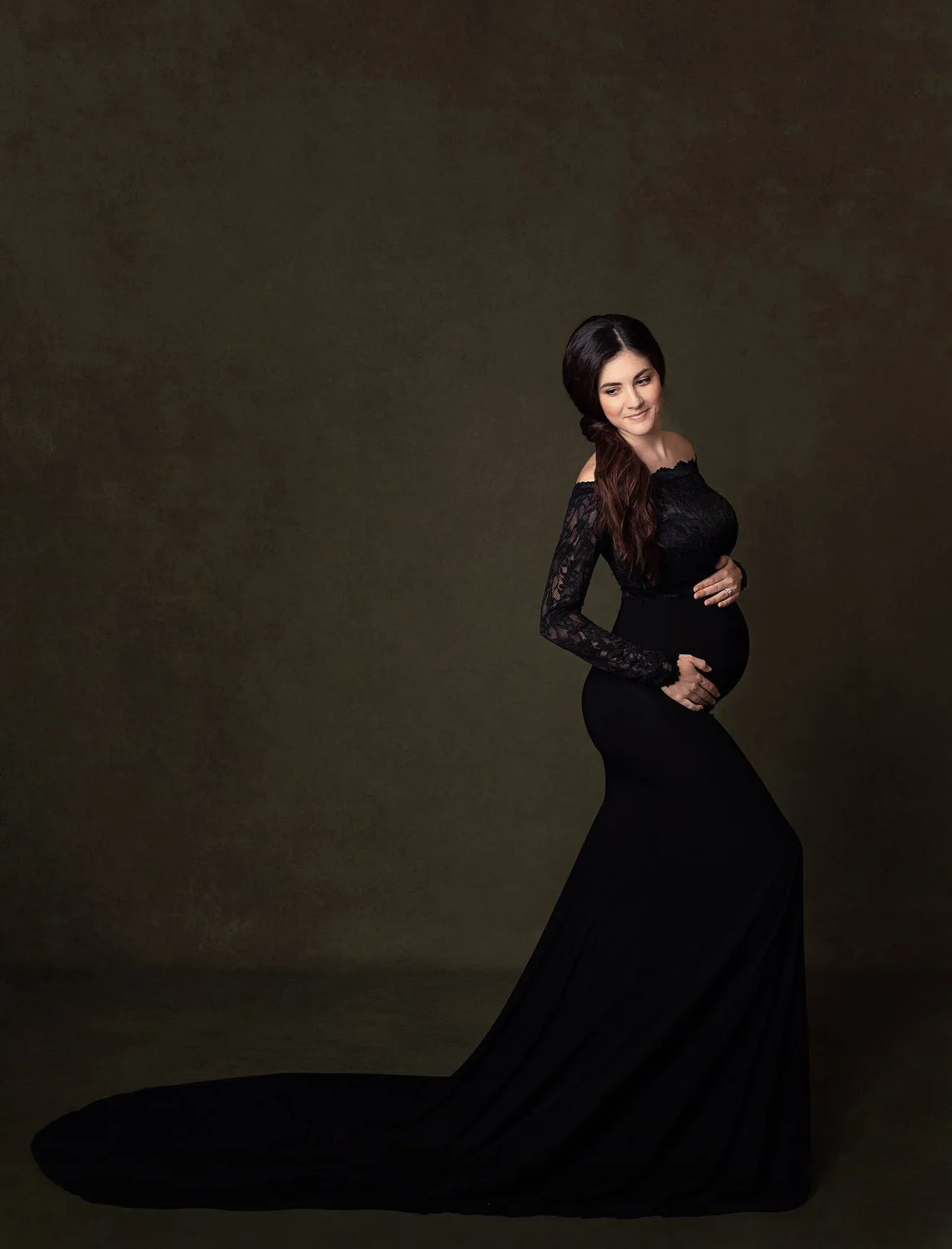 

Long Sleeve Lace Splicing Maternity Dresses For Photo Shoot Maxi Gown Sexy Shoulderless Pregnant Women Photography Props Clothes